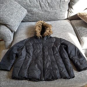Black Puffer Jacket with Faux Fur Hood